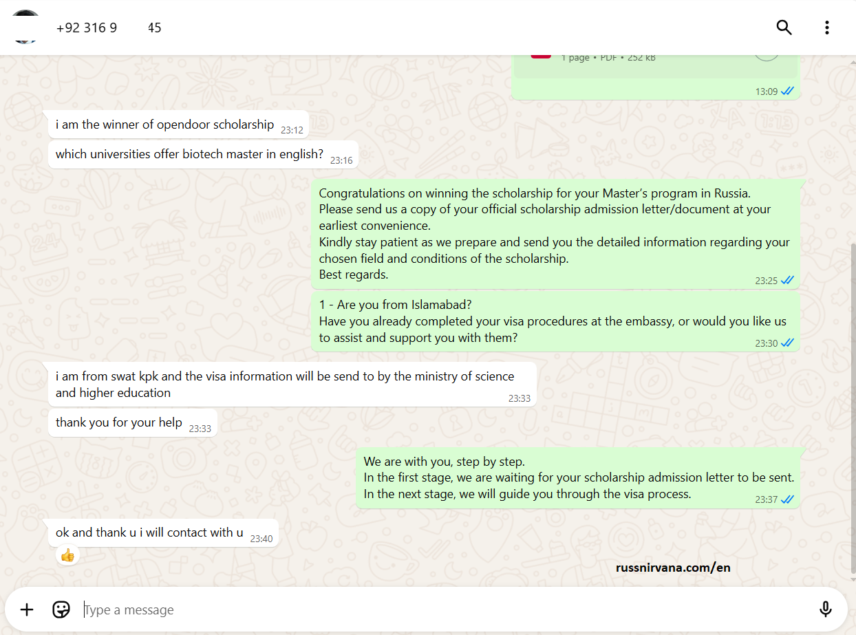 Successful Consultation: Pakistani Student Won Russian Government Scholarship 2025